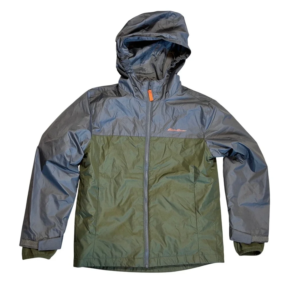 Eddie Bauer Kids Hooded Colorblock Jacket Grey Green Size‎ M 10-12 Windbreaker